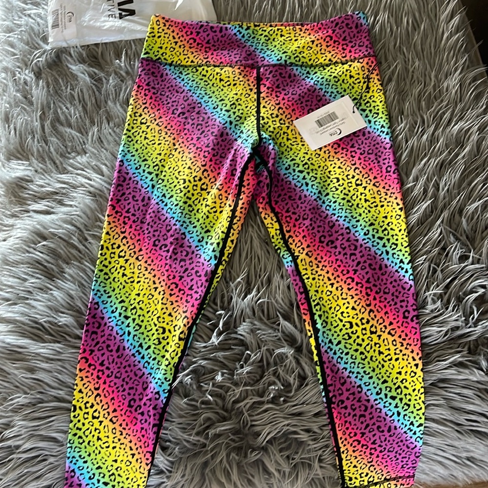 Zyia Girls Size 12/14 Rainbow Leopard Light n Tight Leggings Brand New